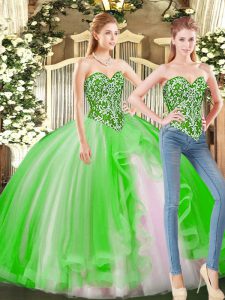 Hot Selling Ball Gowns Sweetheart Sleeveless Tulle Floor Length Lace Up Beading Vestidos de Quinceanera