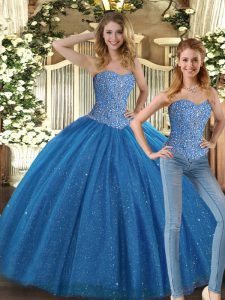 Teal Sleeveless Tulle Lace Up Sweet 16 Dress for Military Ball and Sweet 16 and Quinceanera
