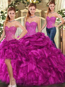 Free and Easy Floor Length Fuchsia 15th Birthday Dress Sweetheart Sleeveless Lace Up