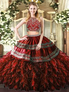 Burgundy Sleeveless Tulle Zipper 15th Birthday Dress for Military Ball and Sweet 16 and Quinceanera