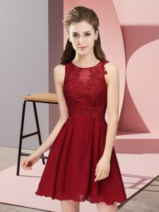Elegant Sleeveless Mini Length Appliques Zipper Quinceanera Dama Dress with Wine Red