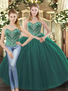 Classical Dark Green Sleeveless Tulle Lace Up Military Ball Gown for Military Ball and Sweet 16 and Quinceanera