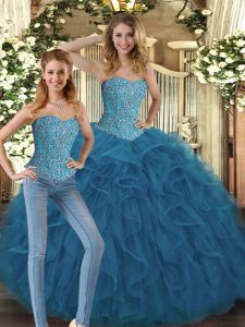 Excellent Tulle Sleeveless Floor Length Quinceanera Gown and Beading and Ruffles