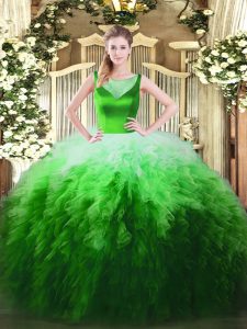 Fashionable Multi-color Ball Gowns Beading and Ruffles Quinceanera Dress Zipper Tulle Sleeveless Floor Length