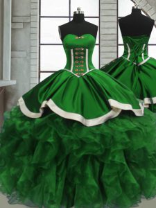 Gorgeous Ball Gowns Quinceanera Gown Green Sweetheart Satin and Organza Sleeveless Floor Length Lace Up