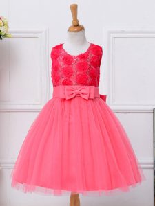 Tulle Scoop Sleeveless Lace Up Bowknot Winning Pageant Gowns in Hot Pink