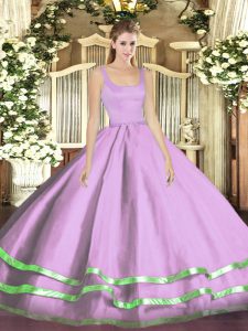 Customized Floor Length Lavender 15 Quinceanera Dress Straps Sleeveless Zipper