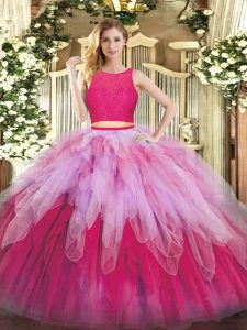 Designer Floor Length Zipper Quinceanera Dress Multi-color for Military Ball and Sweet 16 and Quinceanera with Lace and Ruffles