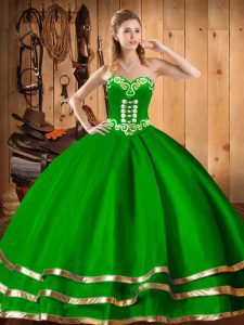 Fancy Organza Sweetheart Sleeveless Lace Up Embroidery Quinceanera Dress in Dark Green