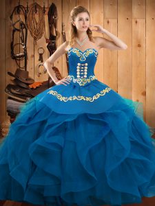 Sophisticated Ball Gowns 15 Quinceanera Dress Blue Sweetheart Organza Sleeveless Floor Length Lace Up