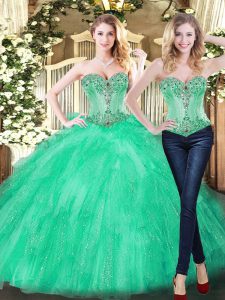 Perfect Organza Sleeveless Floor Length Quinceanera Gown and Beading and Ruffles