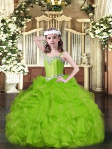 Beautiful Floor Length Lace Up Child Pageant Dress for Party and Quinceanera with Beading and Ruffles