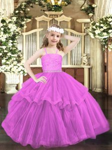Lilac Zipper Straps Beading and Lace Pageant Dress for Womens Organza Sleeveless