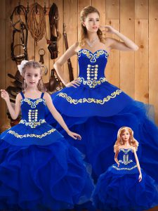 Royal Blue Sweetheart Lace Up Ruffles Quinceanera Dresses Sleeveless