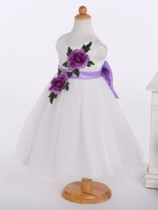 Scoop Sleeveless Zipper Pageant Dress Toddler White Tulle