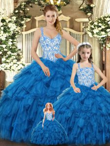 Straps Sleeveless Lace Up Sweet 16 Dress Teal Organza