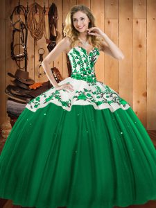 Luxurious Sweetheart Sleeveless Satin and Tulle 15 Quinceanera Dress Embroidery Lace Up