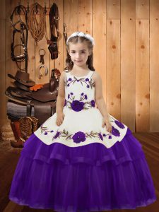 Perfect Ball Gowns Little Girl Pageant Gowns Eggplant Purple Straps Organza Sleeveless Floor Length Lace Up