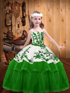 Sleeveless Lace Up Floor Length Embroidery Girls Pageant Dresses