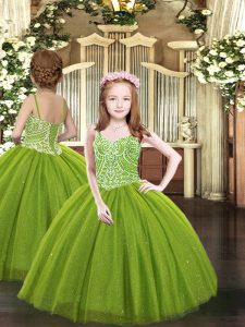 Straps Sleeveless Tulle Winning Pageant Gowns Beading Lace Up