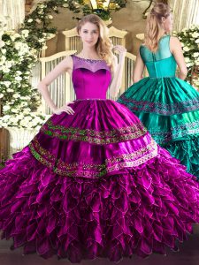 Exceptional Floor Length Ball Gowns Sleeveless Fuchsia Sweet 16 Quinceanera Dress Zipper