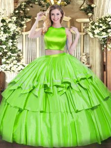 Fabulous 15th Birthday Dress Military Ball and Sweet 16 and Quinceanera with Ruffled Layers High-neck Sleeveless Criss Cross