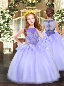 Ball Gowns Child Pageant Dress Lavender Scoop Organza Sleeveless Floor Length Zipper