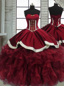 Wonderful Floor Length Ball Gowns Sleeveless Red Quinceanera Dresses Lace Up