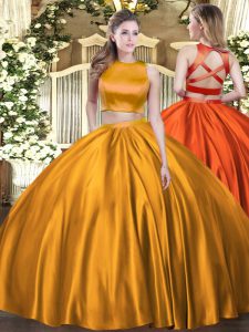 Orange High-neck Neckline Ruching Quinceanera Dress Sleeveless Criss Cross