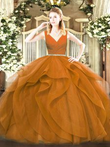 Charming Brown Sleeveless Tulle Zipper 15 Quinceanera Dress for Military Ball and Sweet 16 and Quinceanera