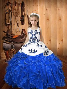Blue Sleeveless Organza Lace Up Pageant Dress for Sweet 16 and Quinceanera