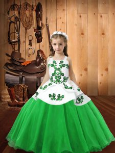 Green Straps Neckline Embroidery Child Pageant Dress Sleeveless Lace Up