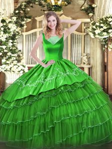 Colorful Green Ball Gowns Scoop Sleeveless Organza Floor Length Side Zipper Beading and Embroidery Ball Gown Prom Dress