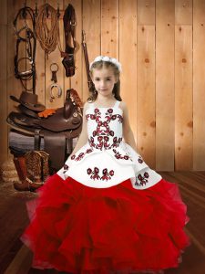 Custom Made Ball Gowns Little Girl Pageant Gowns Red Straps Organza Sleeveless Floor Length Lace Up