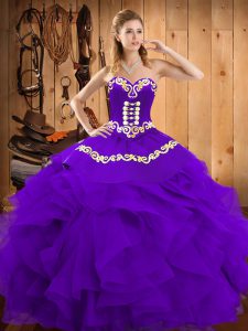 Embroidery and Ruffles Party Dress Purple Lace Up Sleeveless Floor Length