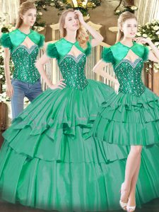 Turquoise Lace Up Sweetheart Beading and Ruffled Layers Quinceanera Gowns Tulle Sleeveless