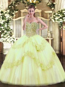 Ball Gowns Sweet 16 Quinceanera Dress Yellow Green Sweetheart Tulle Sleeveless Floor Length Lace Up