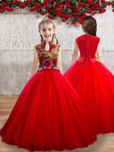 Custom Fit Appliques Little Girls Pageant Dress Wholesale Red Lace Up Sleeveless Floor Length