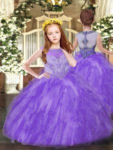 Fashionable Lavender Scoop Zipper Beading and Ruffles Child Pageant Dress Sleeveless