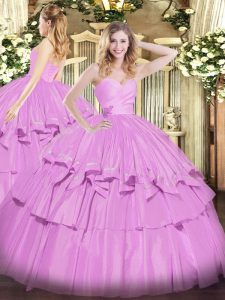 Best Taffeta Sweetheart Sleeveless Lace Up Beading and Ruffled Layers Vestidos de Quinceanera in Lilac