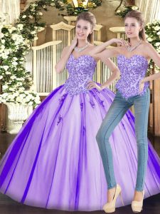Lavender Sleeveless Beading Floor Length Quinceanera Dress
