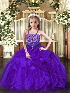 Eye-catching Sleeveless Lace Up Floor Length Beading and Ruffles Custom Made Pageant Dress