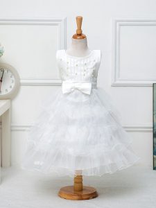 White Sleeveless Organza Zipper Pageant Dress for Girls for Wedding Party