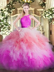 New Style Sleeveless Zipper Floor Length Lace and Ruffles 15 Quinceanera Dress