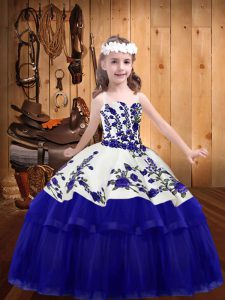 Amazing Purple Ball Gowns Organza Straps Sleeveless Embroidery Floor Length Lace Up Little Girls Pageant Dress