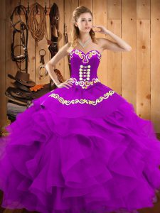 Comfortable Sweetheart Sleeveless Lace Up Quinceanera Gown Eggplant Purple Satin and Organza