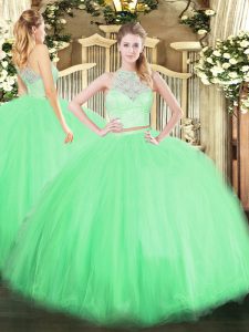 Adorable Scoop Sleeveless Tulle 15 Quinceanera Dress Lace Zipper