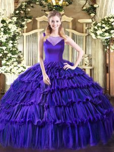 Sweetheart Sleeveless Side Zipper Military Ball Gowns Purple Organza