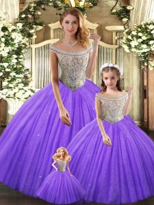 Floor Length Lace Up 15 Quinceanera Dress Eggplant Purple for Military Ball and Sweet 16 and Quinceanera with Beading