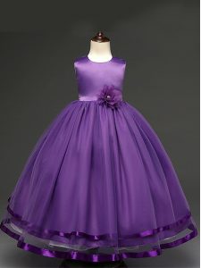 Custom Designed Ball Gowns Pageant Gowns For Girls Purple Scoop Tulle Sleeveless Floor Length Zipper